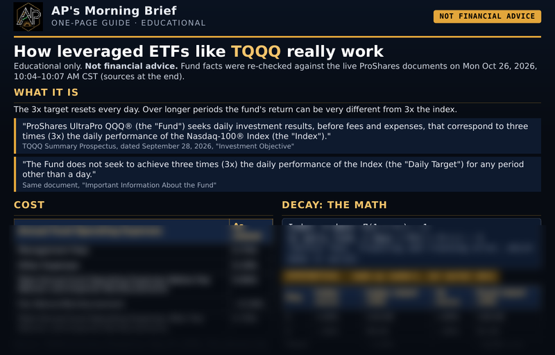 Preview of the leveraged ETF guide layout: title and opening section, with the tables blurred.